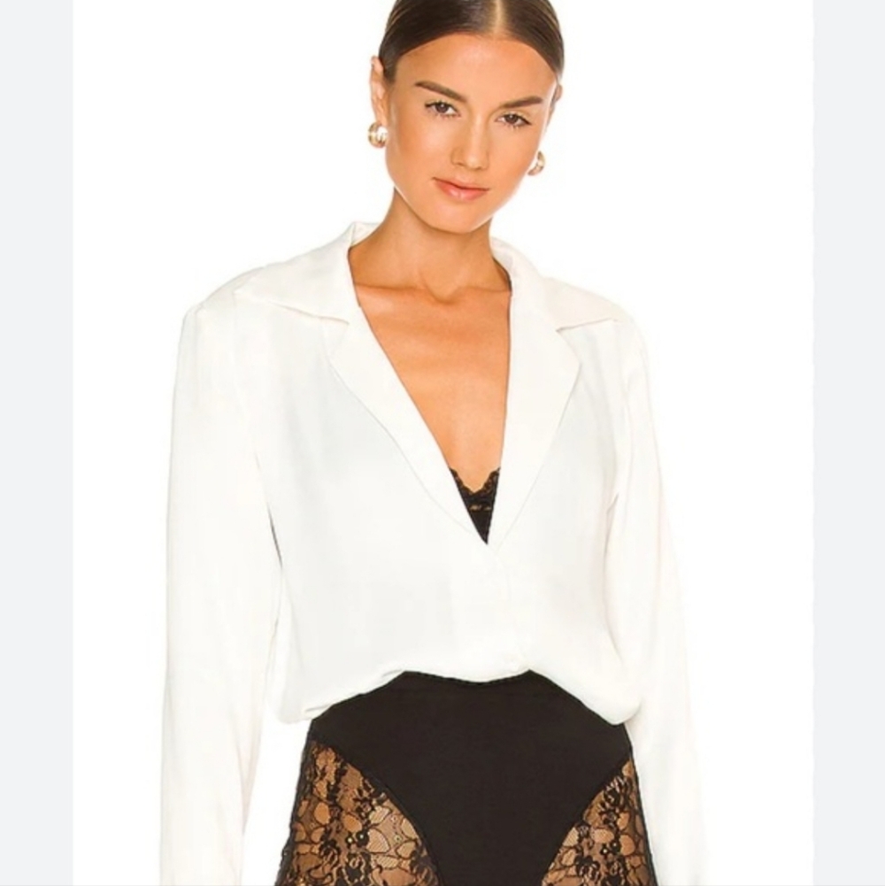 ATOIR The Zodiac Off-White Sateen V-Neck Button Down Shirt